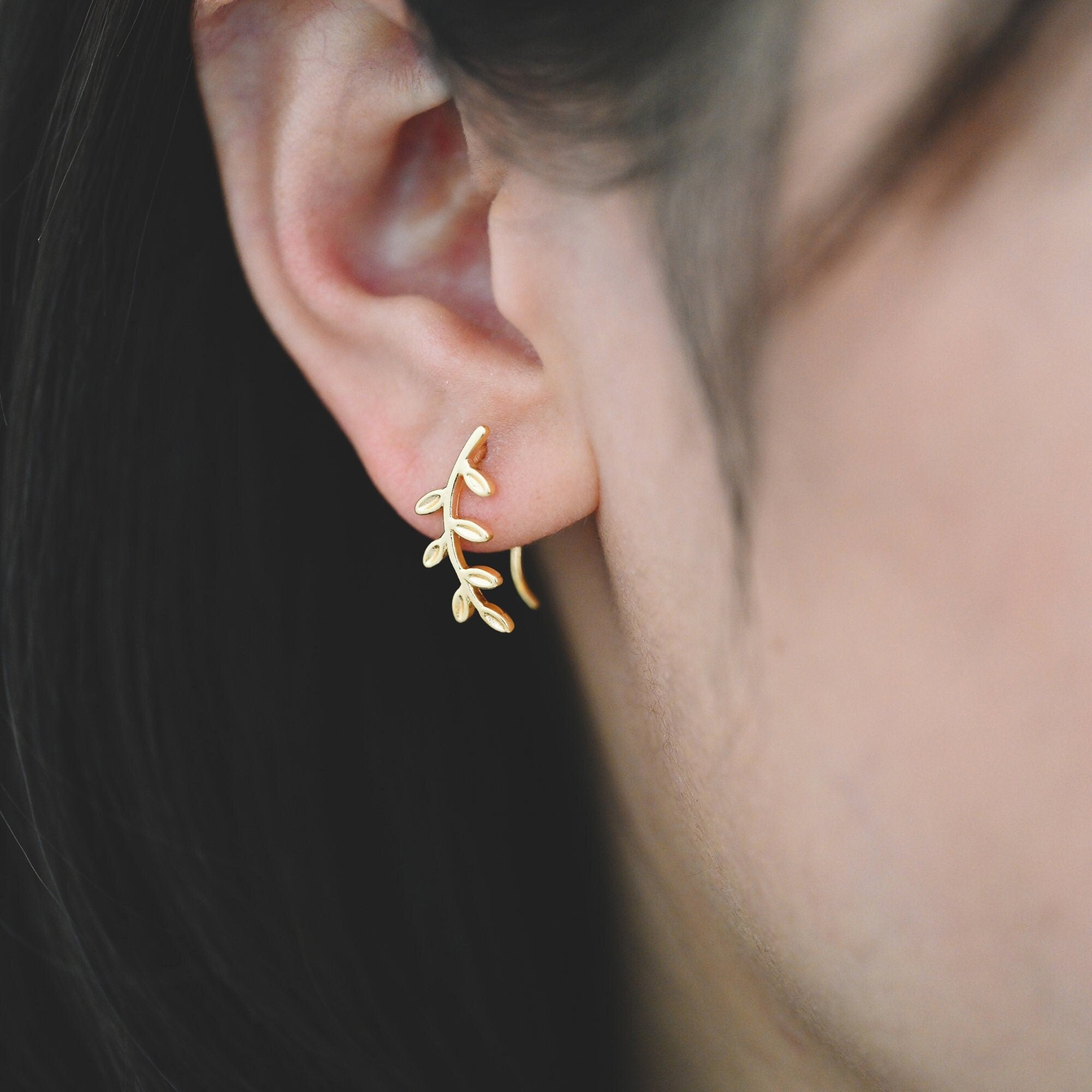 4pcs Gold Leaf Climber Earrings, 18K Gold plated Brass, Leaf Crawler Earrings (GB-4106)